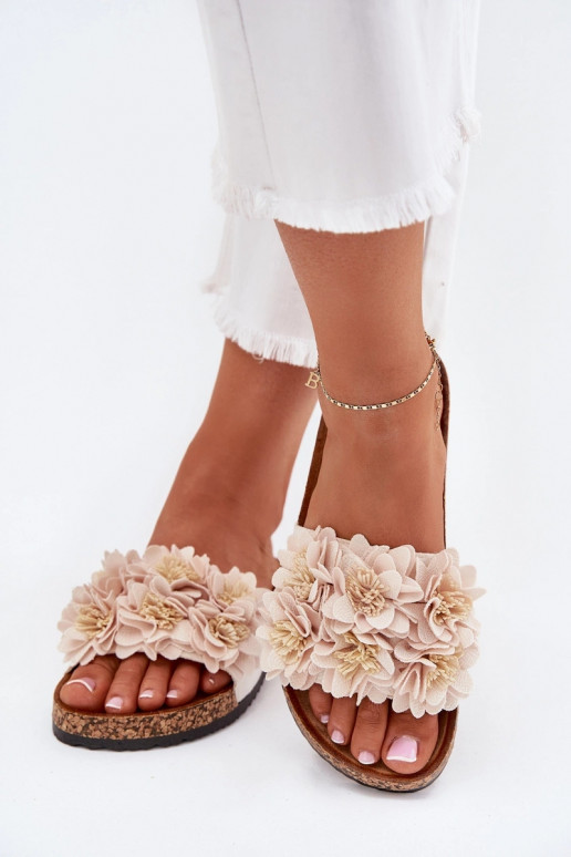 sieviešu čības Uz korķa zoles Ar greznui Ziedskami smilšu krāsas Seleneza