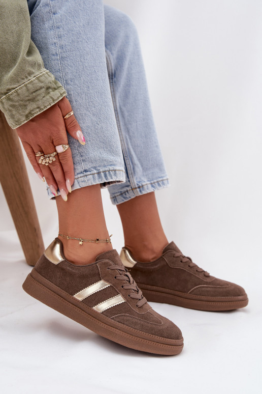 Sneakers modeļa apavi Sieviešu zamšādas ar platformu brūnas krāsas Sylviona