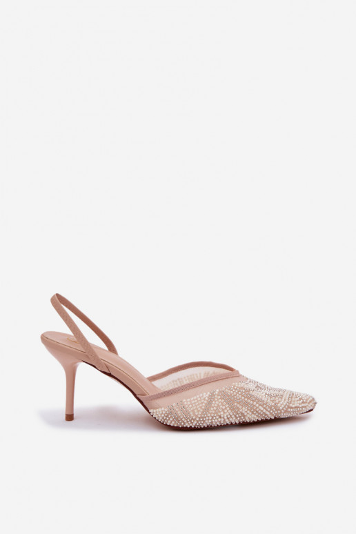 Dekorētas sandales ar tīkliņu ar papēdi smilšu krāsas Bedira