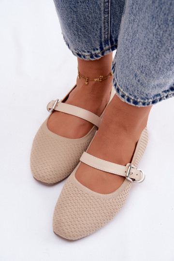 Auduma balerīnas ar siksniņām I ar sprādzēm smilšu krāsas Jelisa