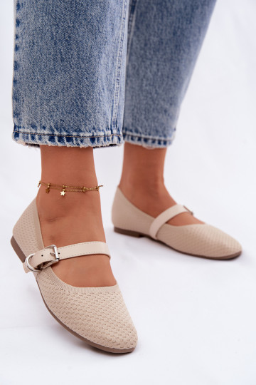 Auduma balerīnas ar siksniņām I ar sprādzēm smilšu krāsas Jelisa 2