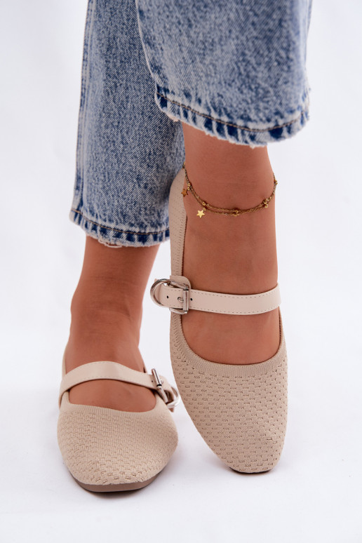 Auduma balerīnas ar siksniņām I ar sprādzēm smilšu krāsas Jelisa