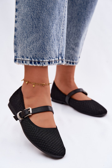 Auduma balerīnas ar siksniņām I ar sprādzēm melnas krāsas Jelisa