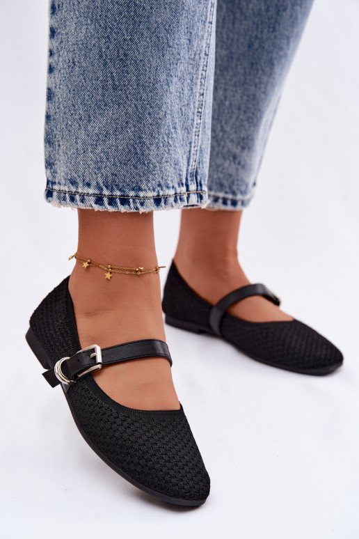 Auduma balerīnas ar siksniņām I ar sprādzēm melnas krāsas Jelisa