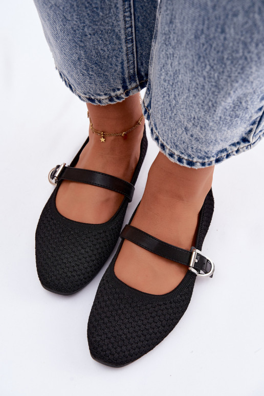 Auduma balerīnas ar siksniņām I ar sprādzēm melnas krāsas Jelisa