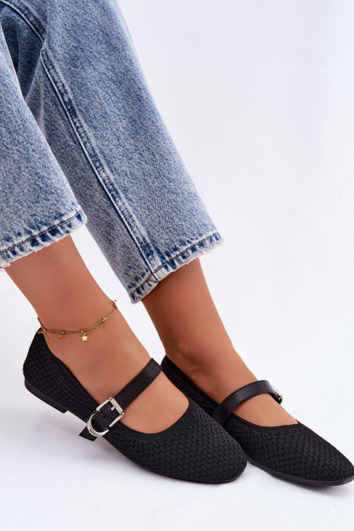 Auduma balerīnas ar siksniņām I ar sprādzēm melnas krāsas Jelisa