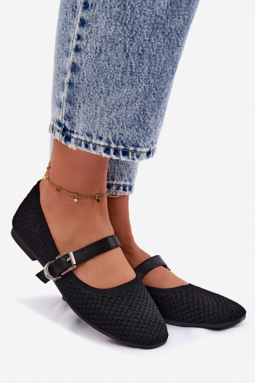 Auduma balerīnas ar siksniņām I ar sprādzēm melnas krāsas Jelisa