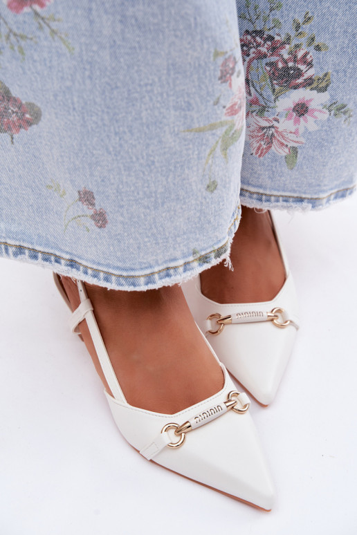 Sieviešu basenes ar papēdi Ze Szpiczastymi Noskami baltas krāsas Felessa