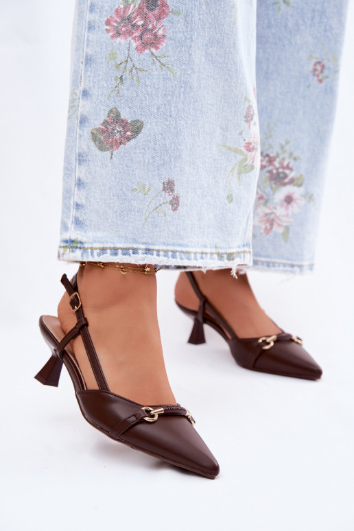 Sieviešu basenes ar papēdi Ze Szpiczastymi Noskami brūnas krāsas Felessa