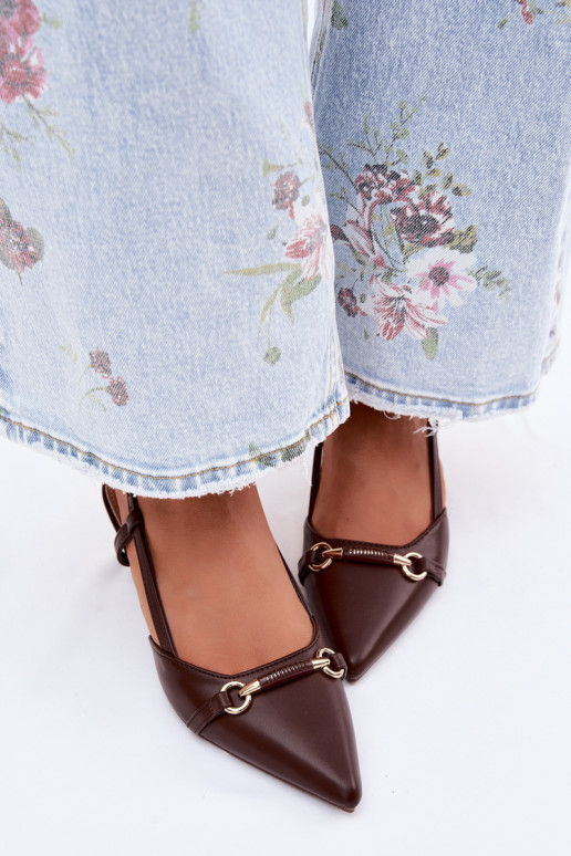 Sieviešu basenes ar papēdi Ze Szpiczastymi Noskami brūnas krāsas Felessa