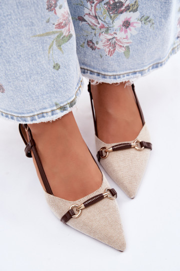 Sieviešu basenes ar papēdi Ze Szpiczastymi Noskami brūnas krāsas-smilšu krāsas Felessa