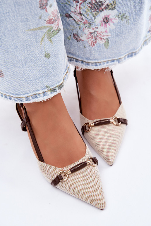 Sieviešu basenes ar papēdi Ze Szpiczastymi Noskami brūnas krāsas-smilšu krāsas Felessa