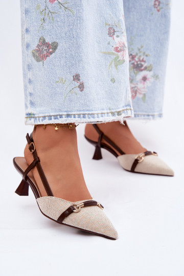 Sieviešu basenes ar papēdi Ze Szpiczastymi Noskami brūnas krāsas-smilšu krāsas Felessa 2