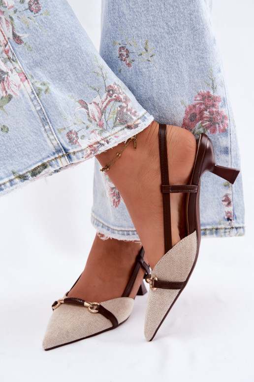 Sieviešu basenes ar papēdi Ze Szpiczastymi Noskami brūnas krāsas-smilšu krāsas Felessa