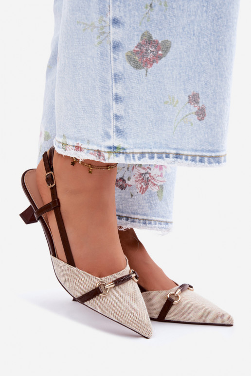 Sieviešu basenes ar papēdi Ze Szpiczastymi Noskami brūnas krāsas-smilšu krāsas Felessa