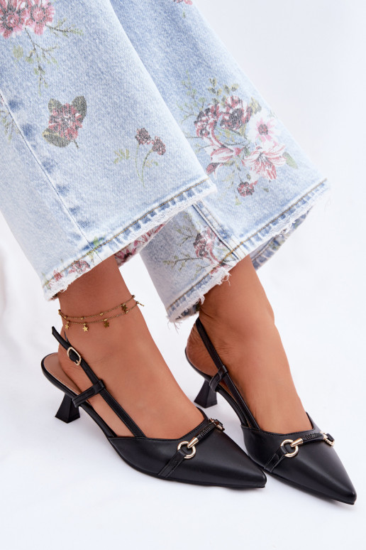 Sieviešu basenes ar papēdi Ze Szpiczastymi Noskami melnas krāsas Felessa