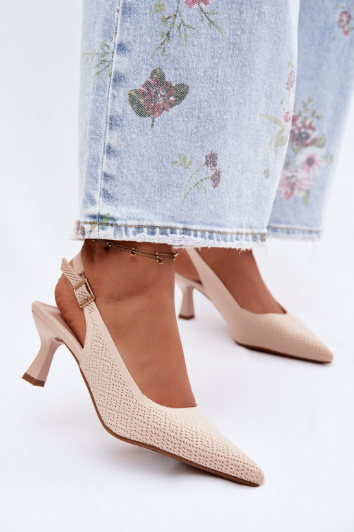 Auduma Elegantas augstpapēžu sandales smilšu krāsas Delessa