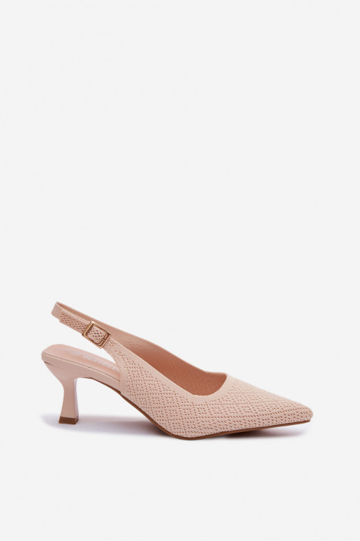 Auduma Elegantas augstpapēžu sandales smilšu krāsas Delessa