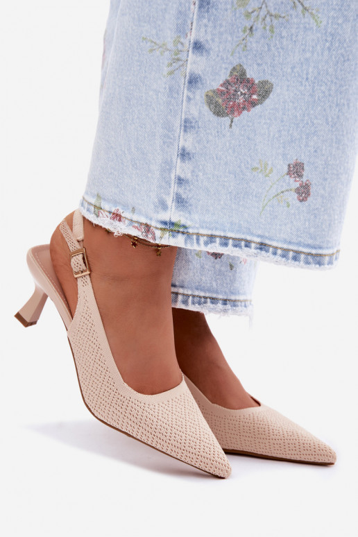 Auduma Elegantas augstpapēžu sandales smilšu krāsas Delessa