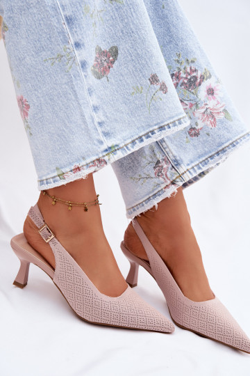 Auduma Elegantas augstpapēžu sandales rozā krāsa Delessa