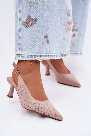 Auduma Elegantas augstpapēžu sandales rozā krāsa Delessa 2