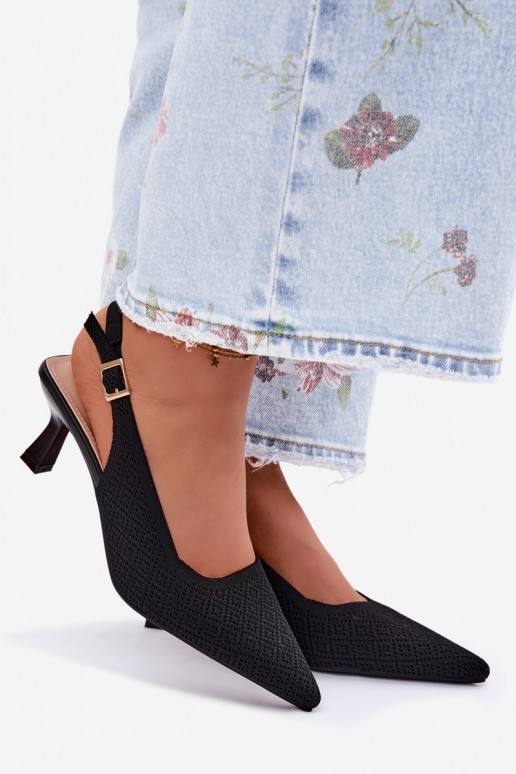 Auduma Elegantas augstpapēžu sandales melnas krāsas Delessa