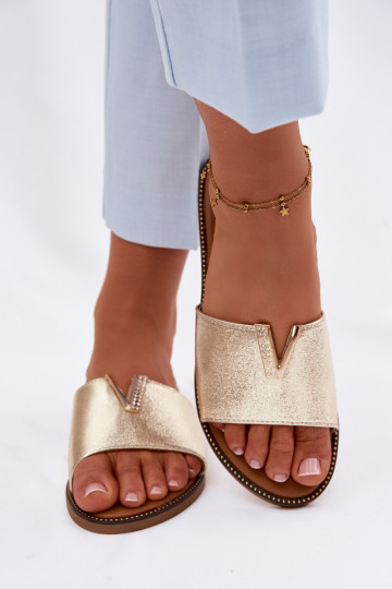 Čības Sieviešu dzīvoklis Ar greznu Detalem V Zelta krāsas Nelmira