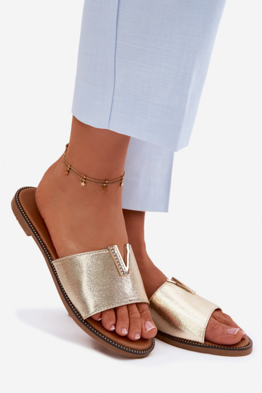 Čības Sieviešu dzīvoklis Ar greznu Detalem V Zelta krāsas Nelmira