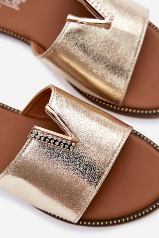 Čības Sieviešu dzīvoklis Ar greznu Detalem V Zelta krāsas Nelmira