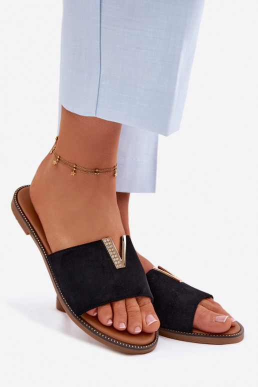 Čības Sieviešu dzīvoklis Ar greznu Detalem V melnas krāsas Nelmira