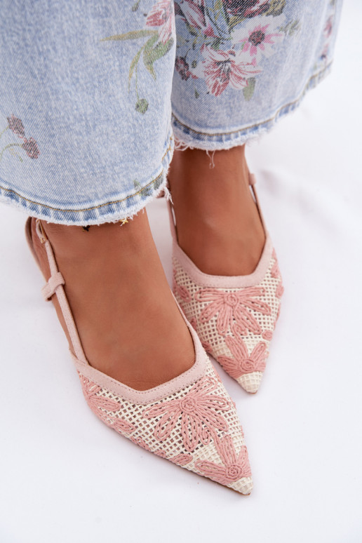 Elegantas augstpapēžu sandales ar puķītēm Rozā krāsas Kelmira