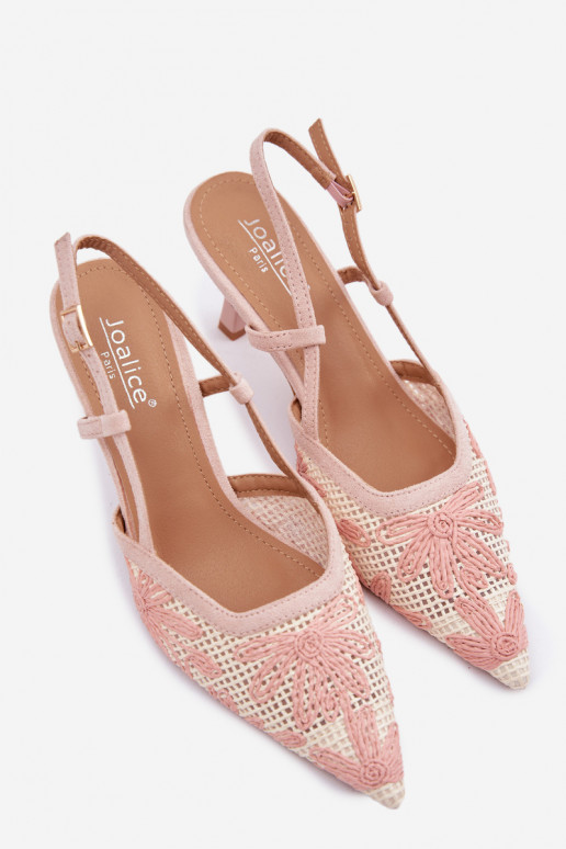 Elegantas augstpapēžu sandales ar puķītēm Rozā krāsas Kelmira