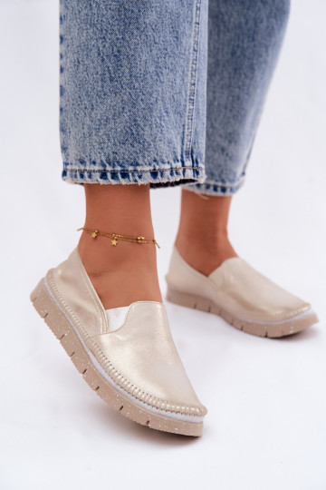 Sieviešu apavi Tā irciejka Paslīdēt uz Āda 03512-25 Zelta krāsas Przecierany