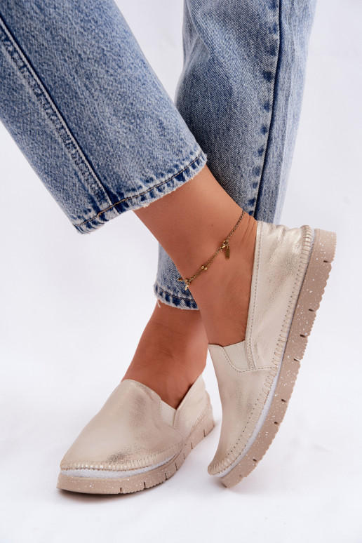 Sieviešu apavi Tā irciejka Paslīdēt uz Āda 03512-25 Zelta krāsas Przecierany