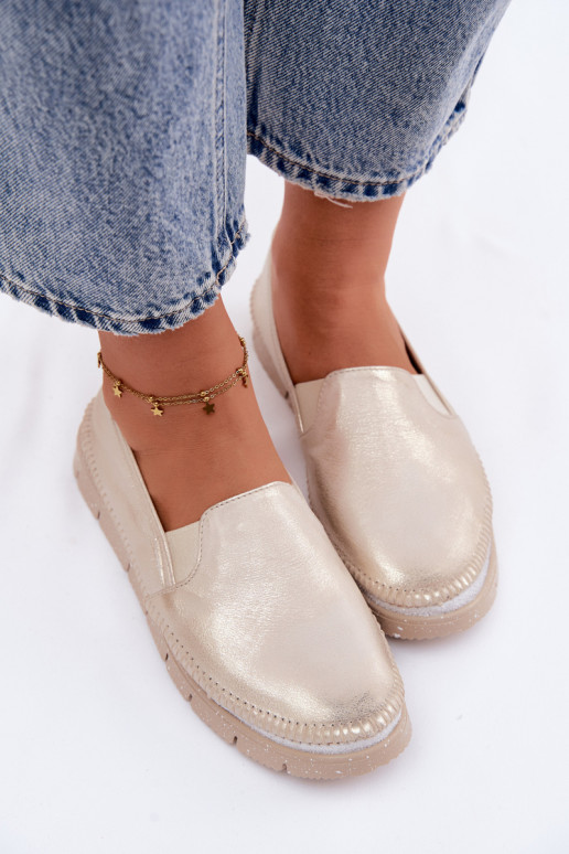 Sieviešu apavi Tā irciejka Paslīdēt uz Āda 03512-25 Zelta krāsas Przecierany