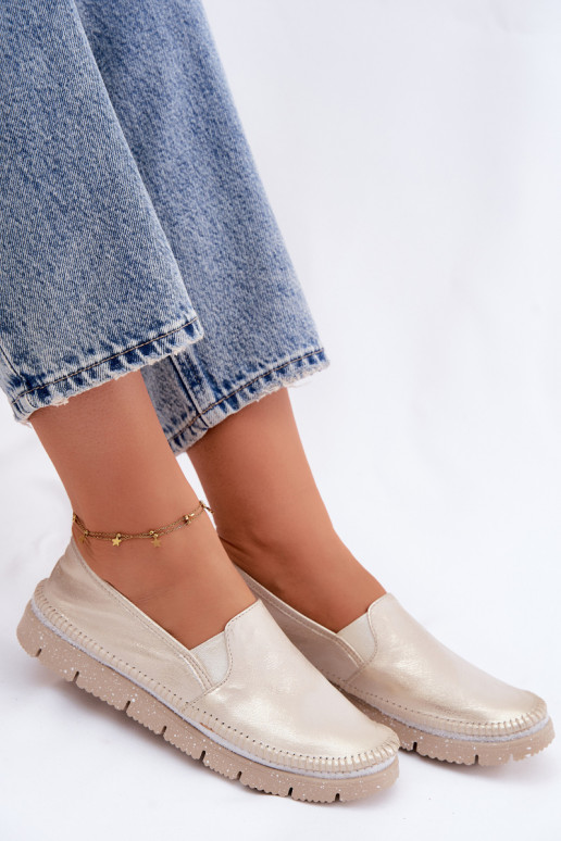 Sieviešu apavi Tā irciejka Paslīdēt uz Āda 03512-25 Zelta krāsas Przecierany