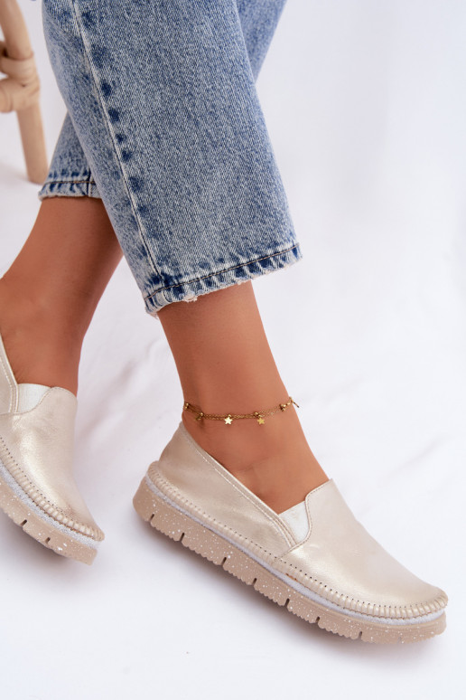 Sieviešu apavi Tā irciejka Paslīdēt uz Āda 03512-25 Zelta krāsas Przecierany