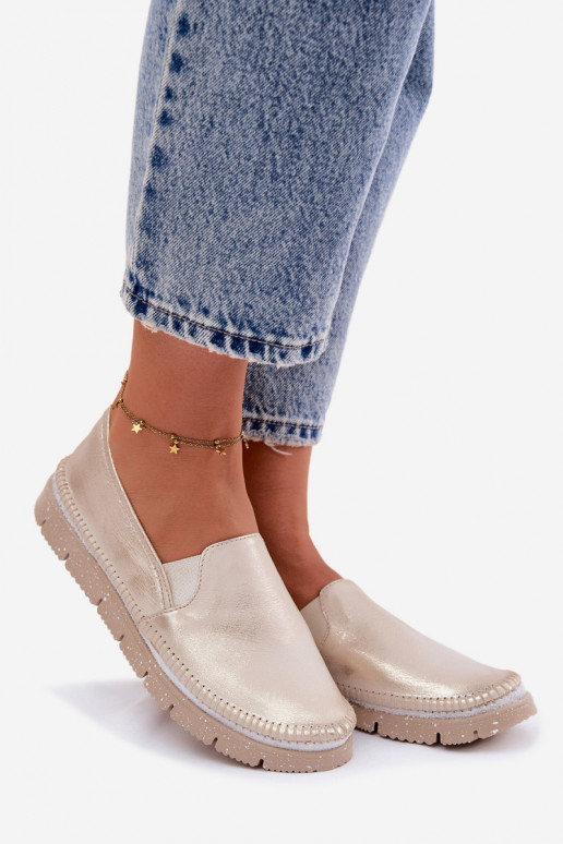 Sieviešu apavi Tā irciejka Paslīdēt uz Āda 03512-25 Zelta krāsas Przecierany