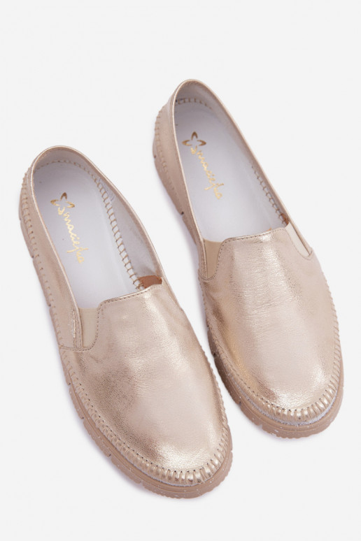 Sieviešu apavi Tā irciejka Paslīdēt uz Āda 03512-25 Zelta krāsas Przecierany