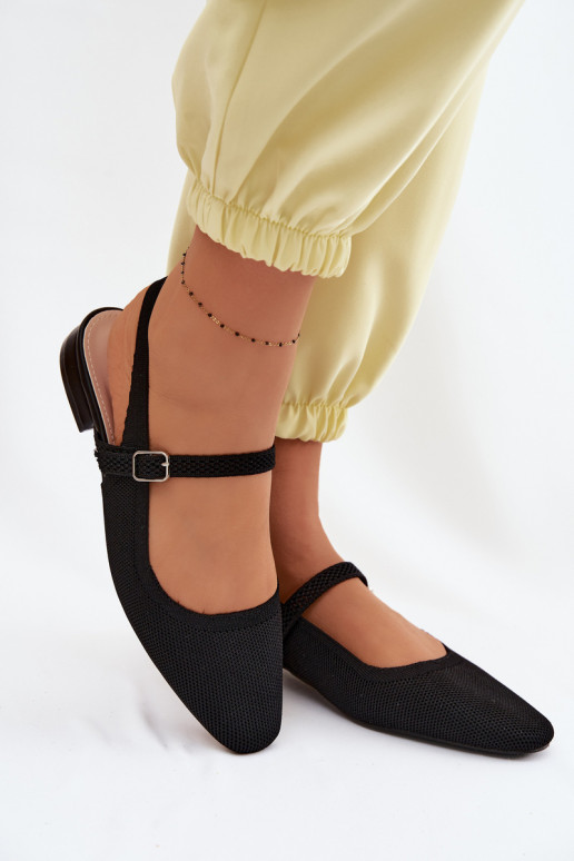 Auduma sandales Balerīnas Sieviešu ar siksniņām melnas krāsas Selrene