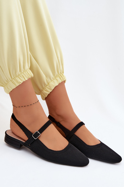 Auduma sandales Balerīnas Sieviešu ar siksniņām melnas krāsas Selrene