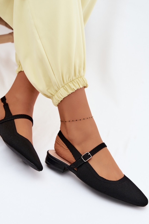 Auduma sandales Balerīnas Sieviešu ar siksniņām melnas krāsas Selrene