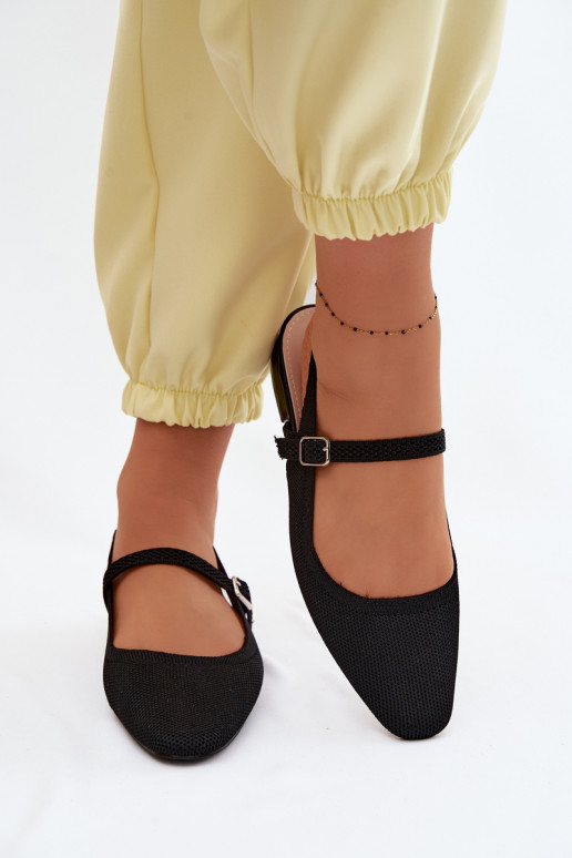 Auduma sandales Balerīnas Sieviešu ar siksniņām melnas krāsas Selrene