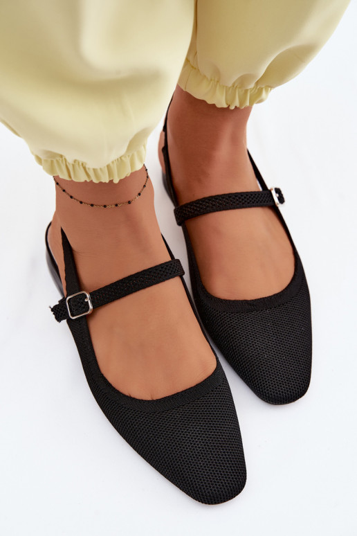 Auduma sandales Balerīnas Sieviešu ar siksniņām melnas krāsas Selrene
