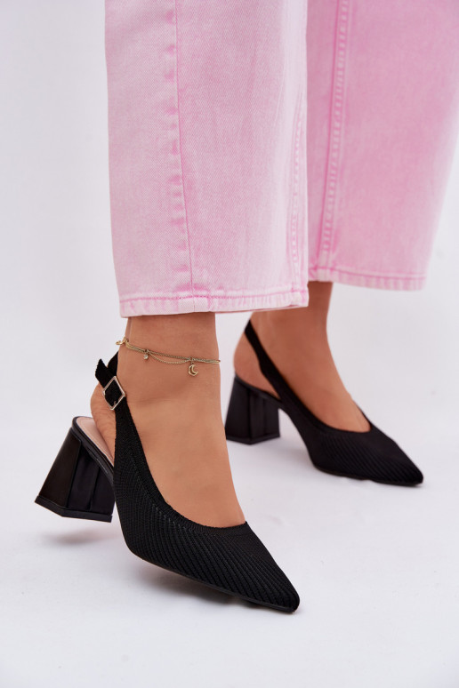 Auduma sandales ar papēdi melnas krāsas Elissea