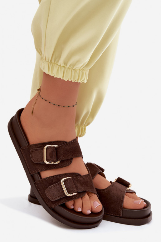 sieviešu čības Ze Zelta krāsasmi ar sprādzēmmi CzekoladoIne Pelorin