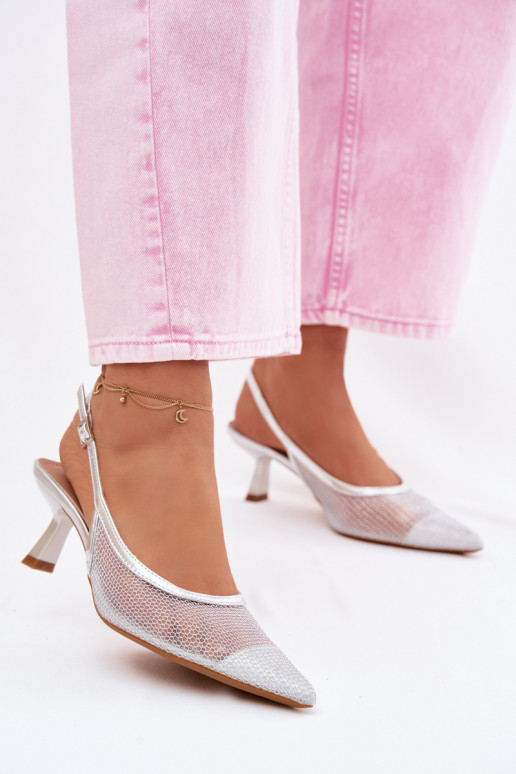 Tīkls sandales Ieslēgts Smukłym Obcasie Sudraba krāsas Calora