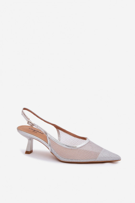 Tīkls sandales Ieslēgts Smukłym Obcasie Sudraba krāsas Calora