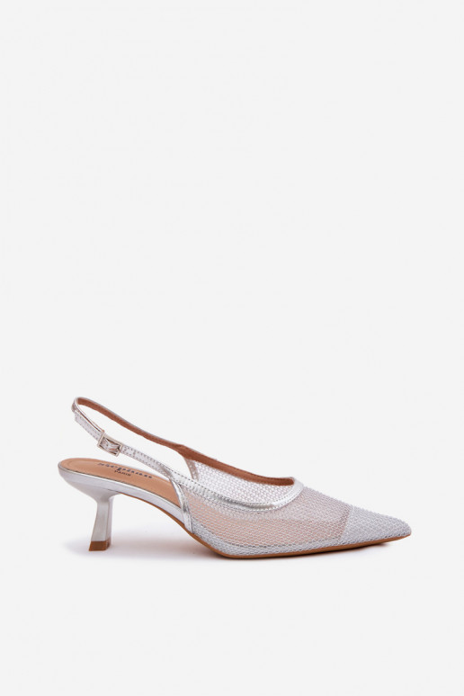 Tīkls sandales Ieslēgts Smukłym Obcasie Sudraba krāsas Calora