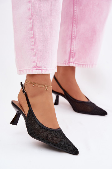 Tīkls sandales Ieslēgts Smukłym Obcasie melnas krāsas Calora